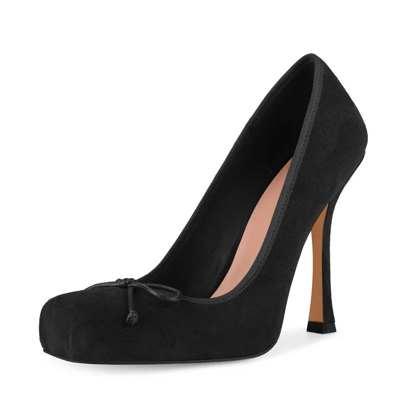 Satin Square Toe Pumps - Lace-Up Ankle Strap Stiletto Heels