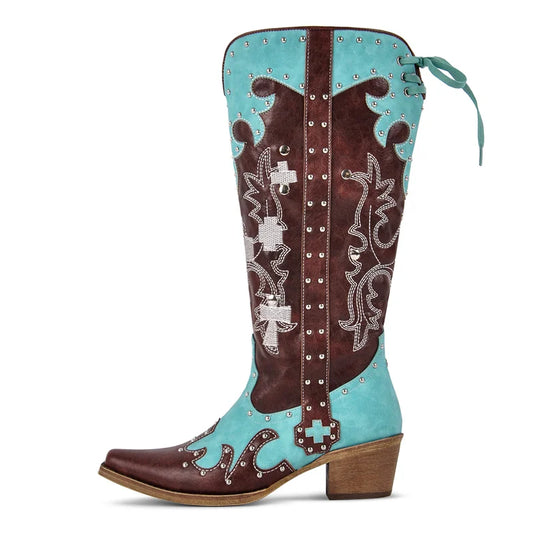Turquoise Rodeo Spell Boots – Embroidered Western Drag Boots