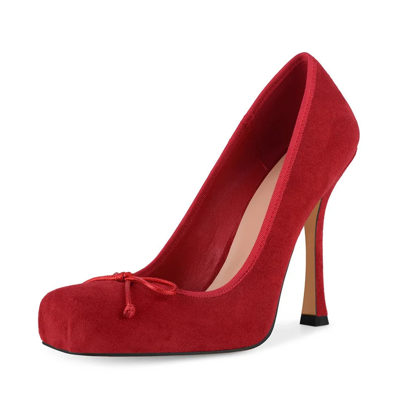 Satin Square Toe Pumps - Lace-Up Ankle Strap Stiletto Heels