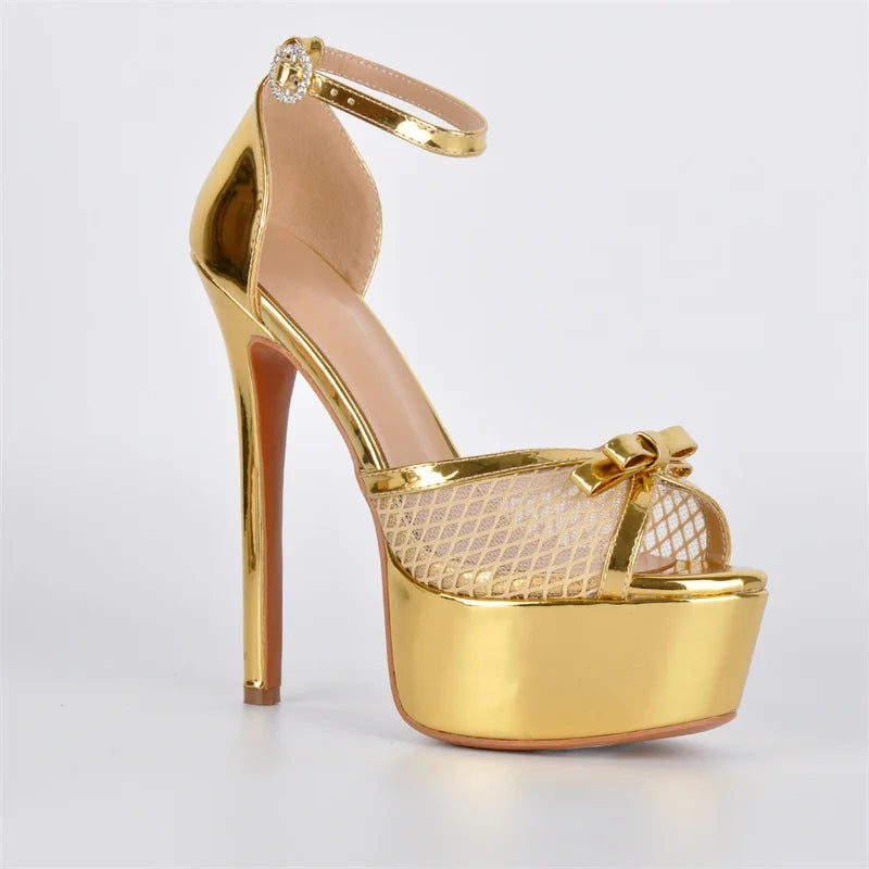 Platform Peep Toe Stiletto Heels - Ankle Strap Party Sandals