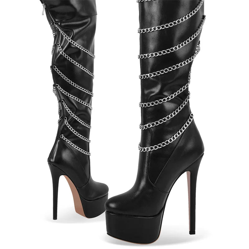 Chain Platform Over-the-Knee Boots – Thigh-High Stiletto Boots for Drag Queens