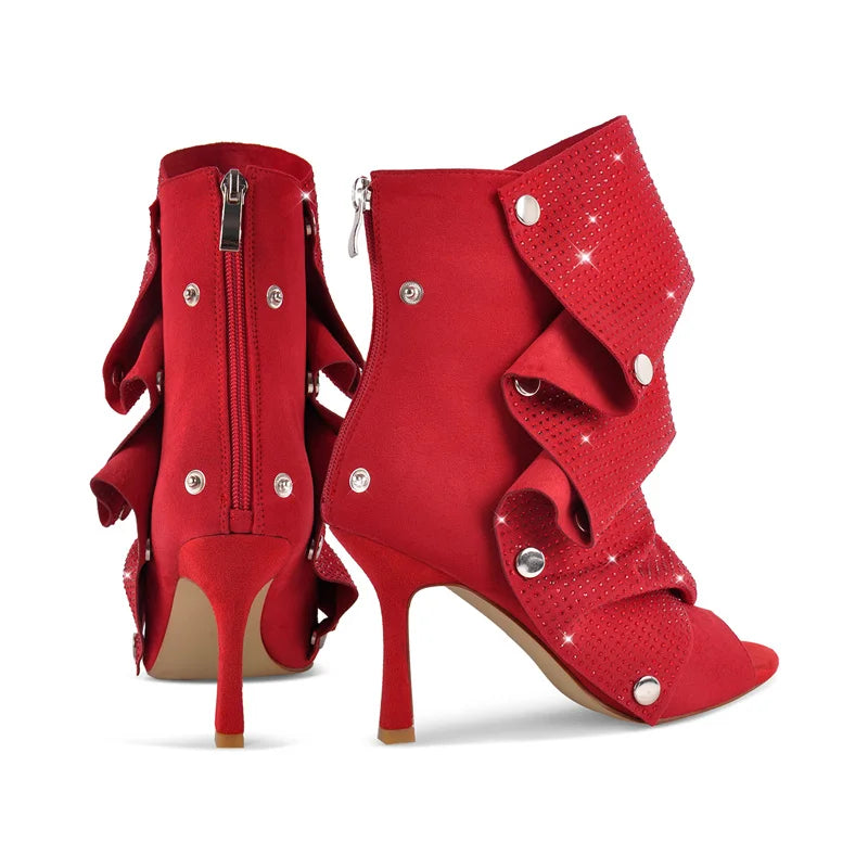 Drama Drop Ruffle Heels – Sequin Slay Booties