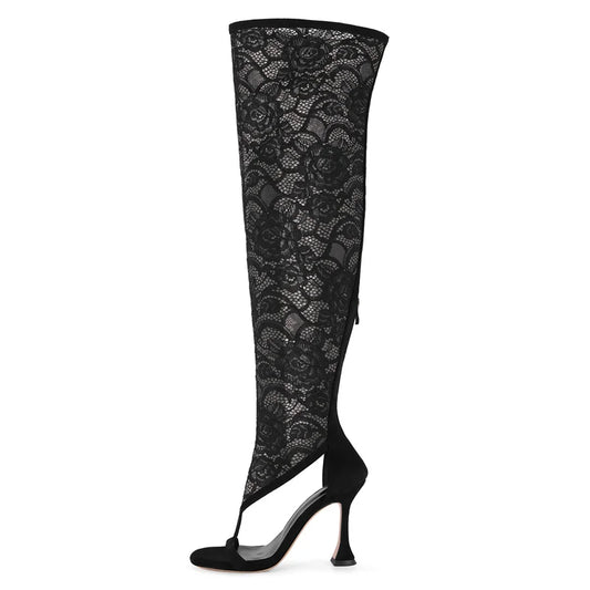 Lace Over-the-Knee Boots - Thigh-High Stiletto Heels