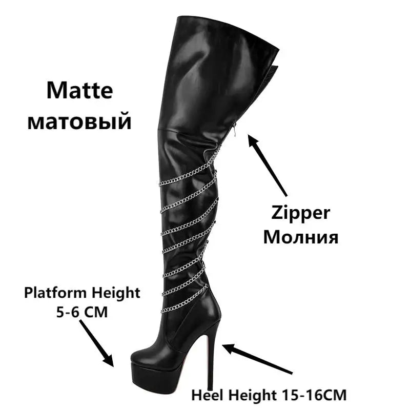 Chain Platform Over-the-Knee Boots – Thigh-High Stiletto Boots for Drag Queens