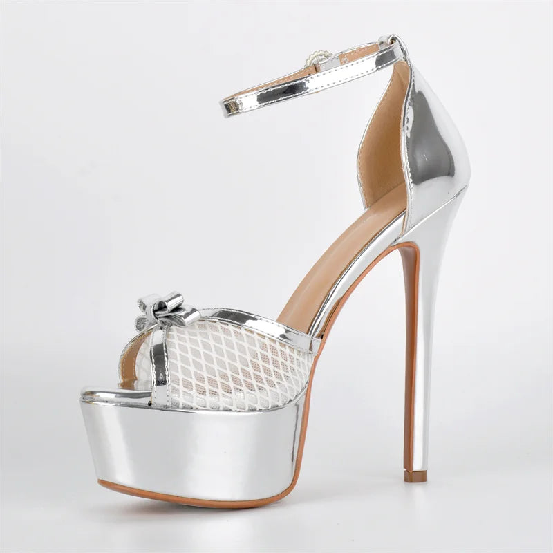 Platform Peep Toe Stiletto Heels - Ankle Strap Party Sandals