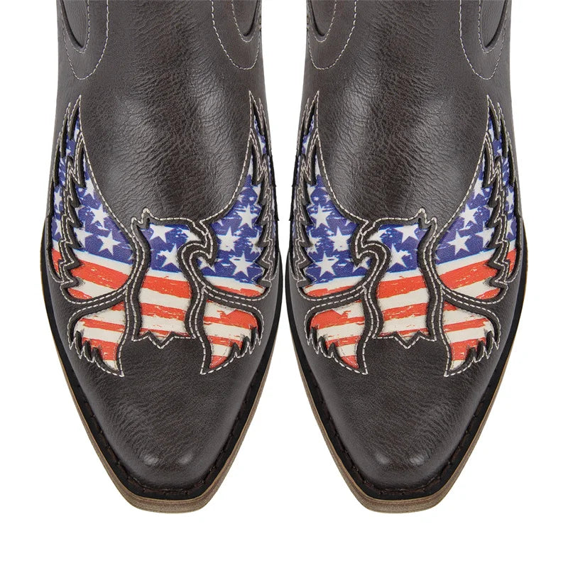 Stars & Stilettos Patriotic Boots – USA Flag Drag Cowgirl Boots