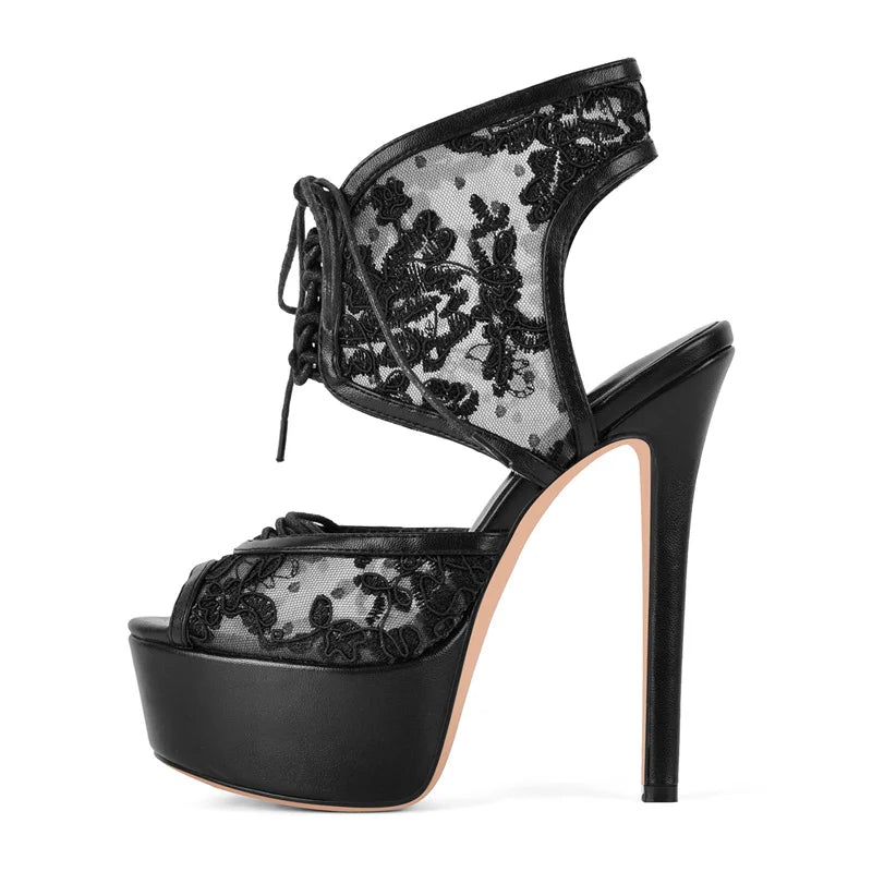 Lace Platform Stiletto Sandals – Peep Toe Slingback Heels for Drag Queens