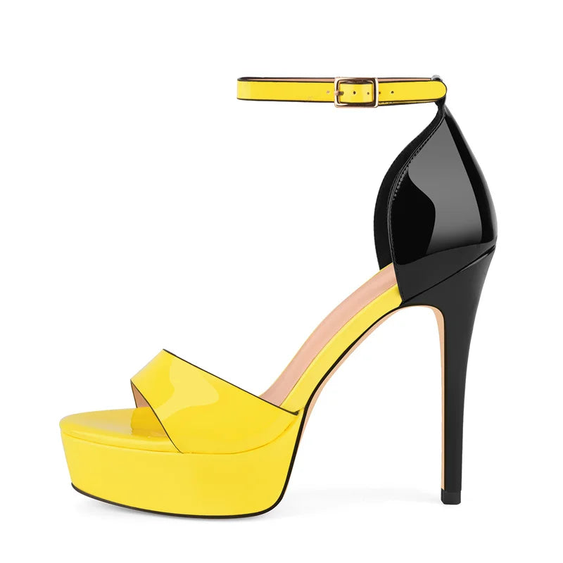 Platform Peep Toe Sandals - Rivet Ankle Strap Stiletto Heels
