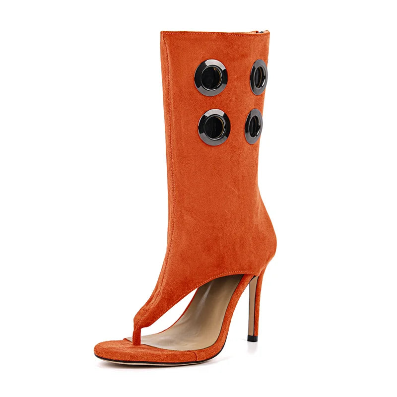 Peep Toe Cut-Out Mid-Calf Boots - Side Zipper Heels