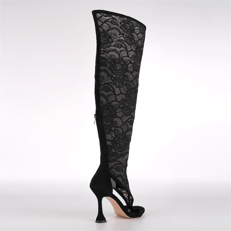 Lace Over-the-Knee Boots - Thigh-High Stiletto Heels