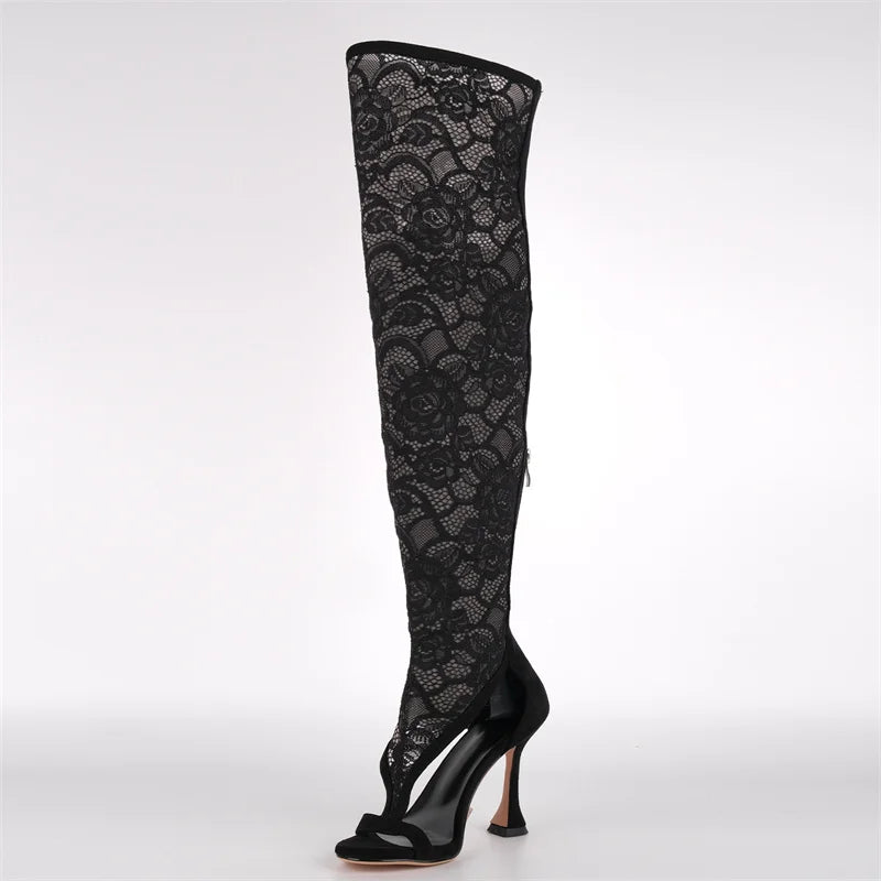 Lace Over-the-Knee Boots - Thigh-High Stiletto Heels