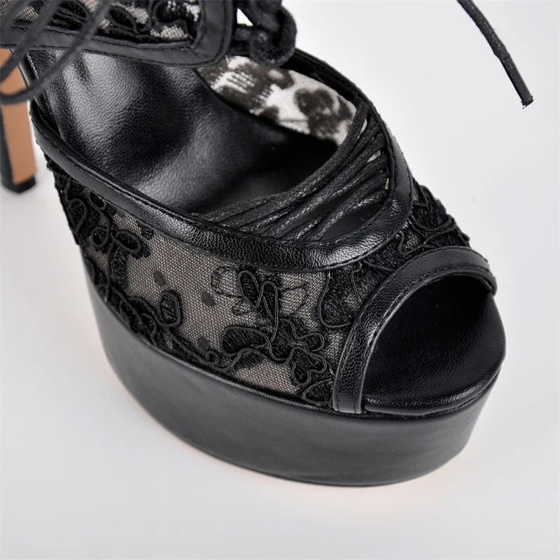 Lace Platform Stiletto Sandals – Peep Toe Slingback Heels for Drag Queens