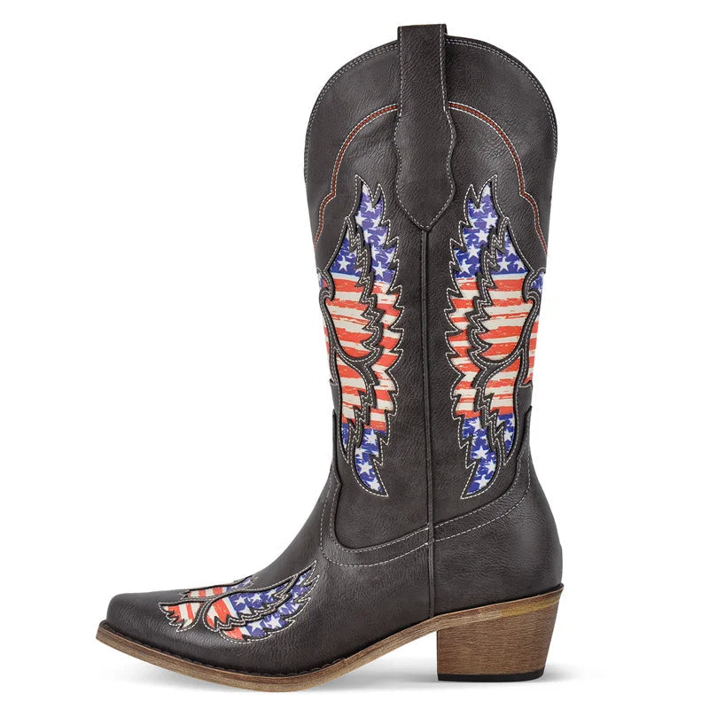 Stars & Stilettos Patriotic Boots – USA Flag Drag Cowgirl Boots