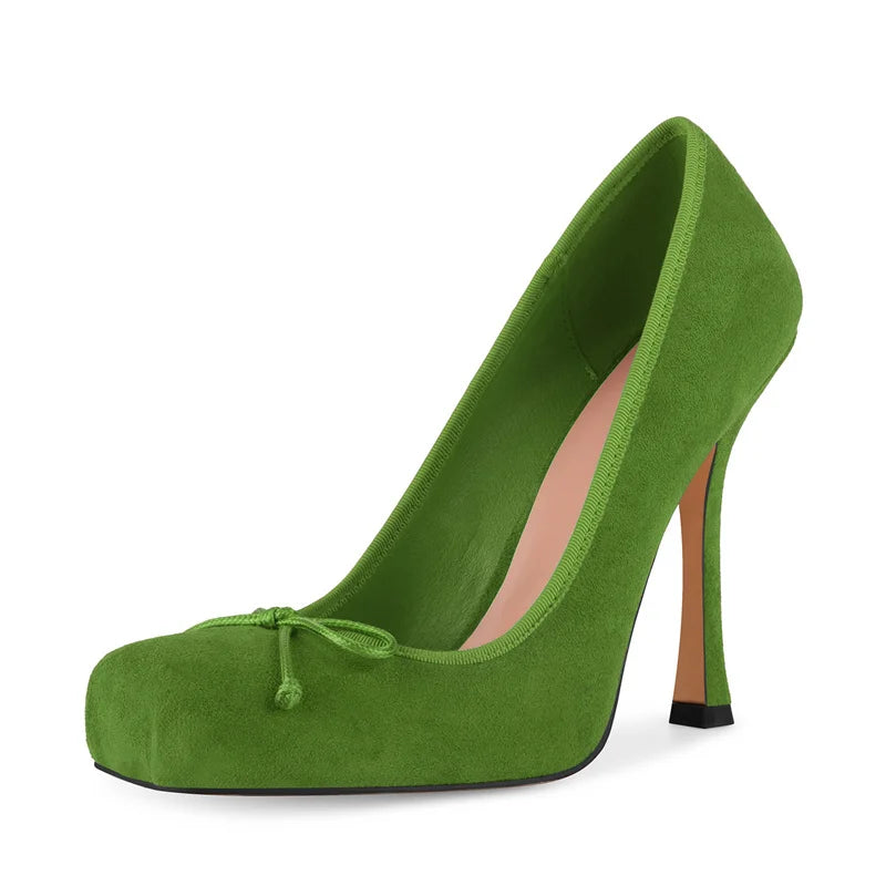 Satin Square Toe Pumps - Lace-Up Ankle Strap Stiletto Heels