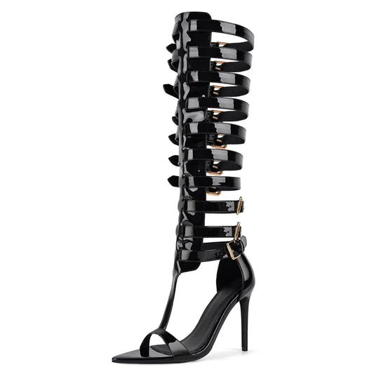 Gladiator Stiletto Sandals - T-Strap Buckle Ankle Strap Heels