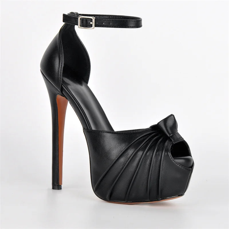 Platform Peep Toe Stiletto Heels - Ankle Strap Party Sandals