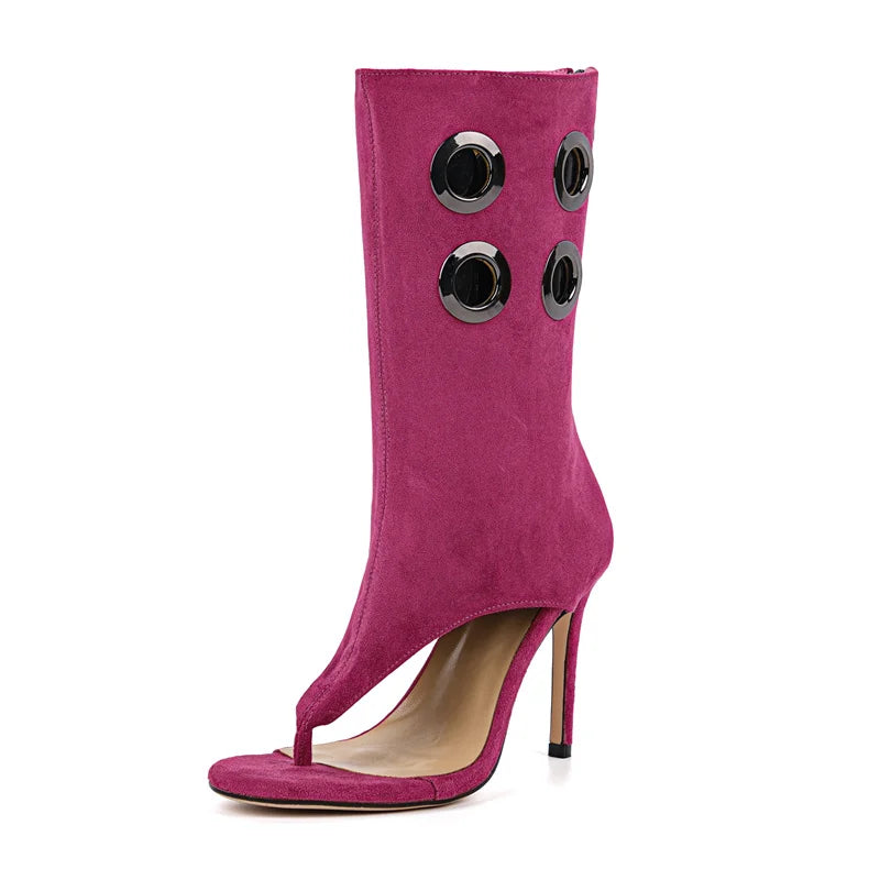 Peep Toe Cut-Out Mid-Calf Boots - Side Zipper Heels