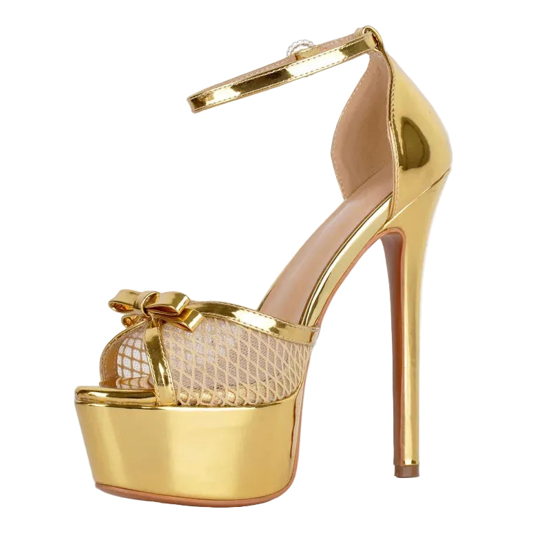 Platform Peep Toe Stiletto Heels - Ankle Strap Party Sandals