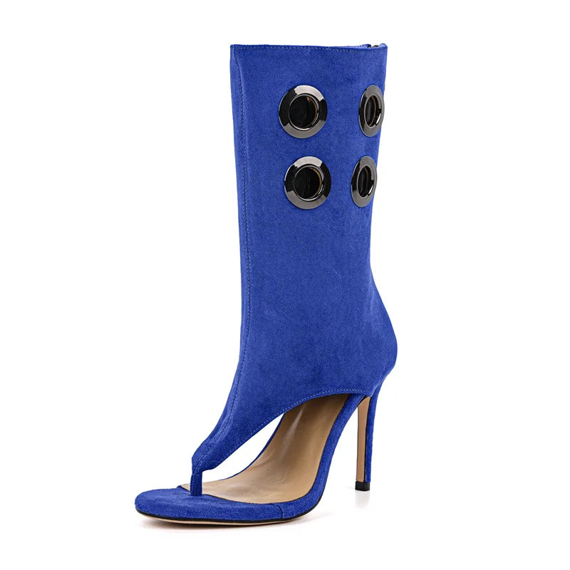 Peep Toe Cut-Out Mid-Calf Boots - Side Zipper Heels