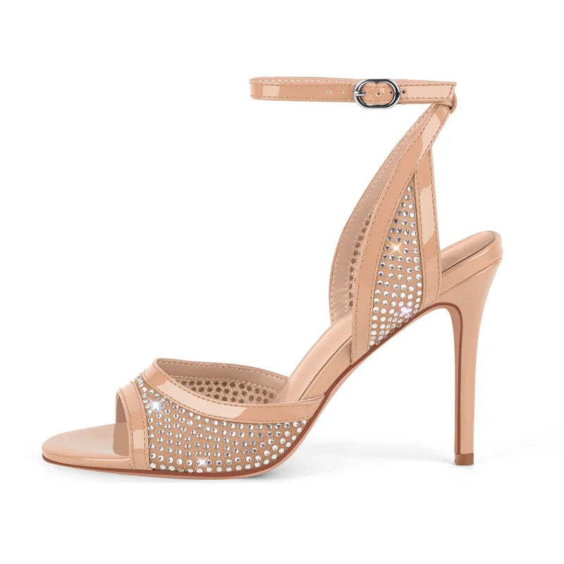 Rhinestone Crystal Ankle Strap Stiletto Sandals - Slingback Heels