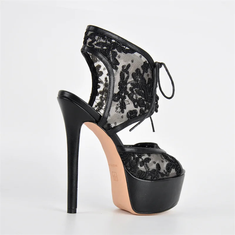 Lace Platform Stiletto Sandals – Peep Toe Slingback Heels for Drag Queens