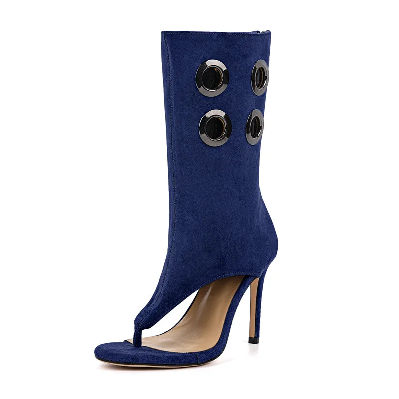 Peep Toe Cut-Out Mid-Calf Boots - Side Zipper Heels