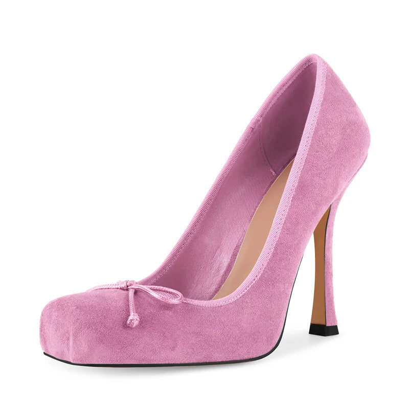 Satin Square Toe Pumps - Lace-Up Ankle Strap Stiletto Heels