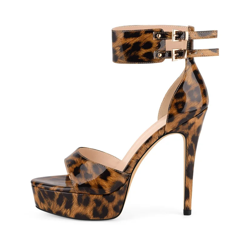 Platform Peep Toe Sandals - Rivet Ankle Strap Stiletto Heels