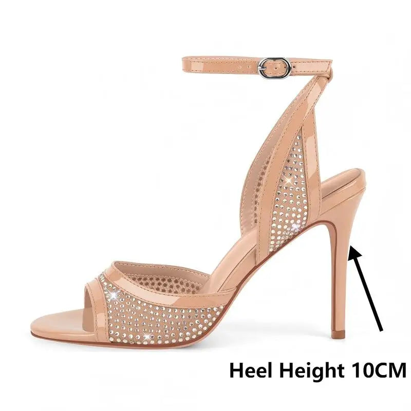 Rhinestone Crystal Ankle Strap Stiletto Sandals - Slingback Heels