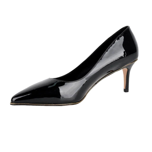 Pointed Toe Stiletto Pumps - Patent Leather Slip-On Heels