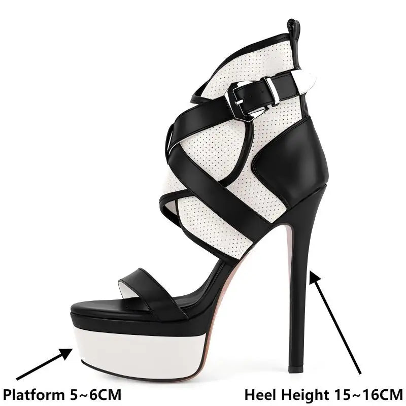 Fringe Platform Peep Toe Lace-Up Sandals - Cut-Out Stiletto Heels