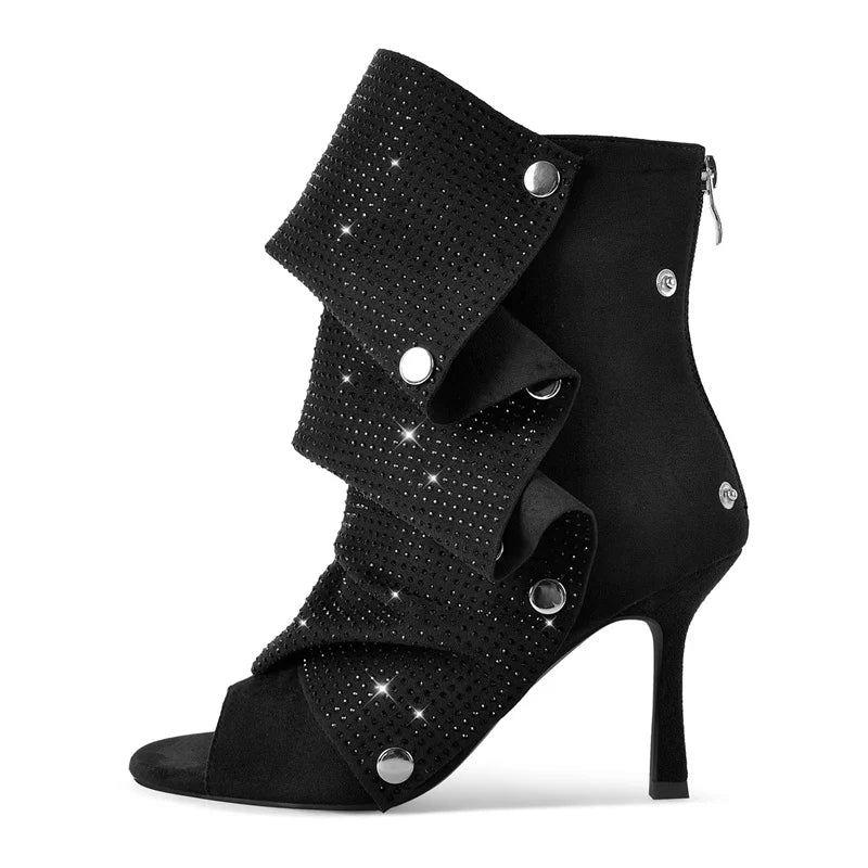Drama Drop Ruffle Heels – Sequin Slay Booties