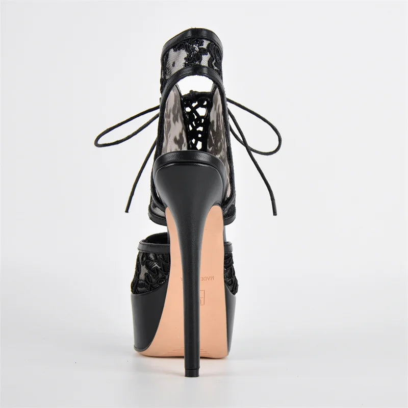 Lace Platform Stiletto Sandals – Peep Toe Slingback Heels for Drag Queens