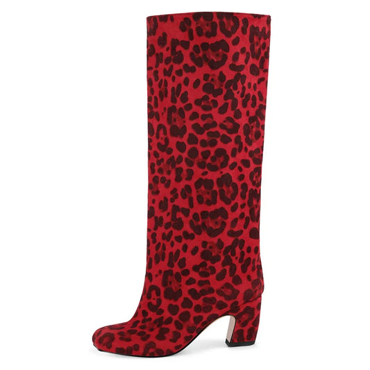 Square Toe Knee-High Platform Boots - Chunky Heel Slip-On