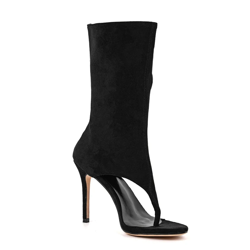 Peep Toe Cut-Out Mid-Calf Boots - Side Zipper Heels
