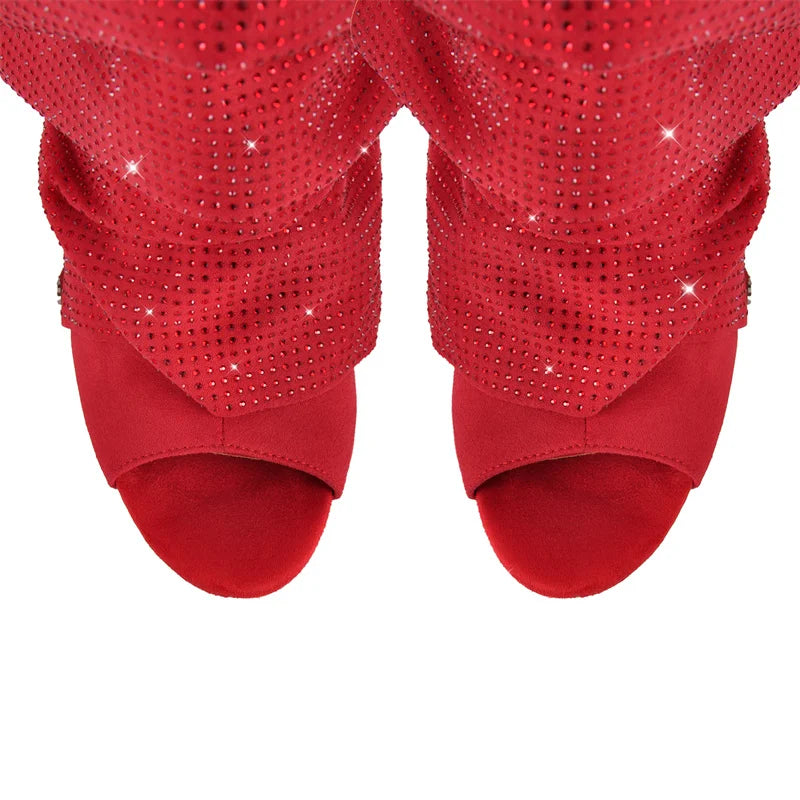 Drama Drop Ruffle Heels – Sequin Slay Booties