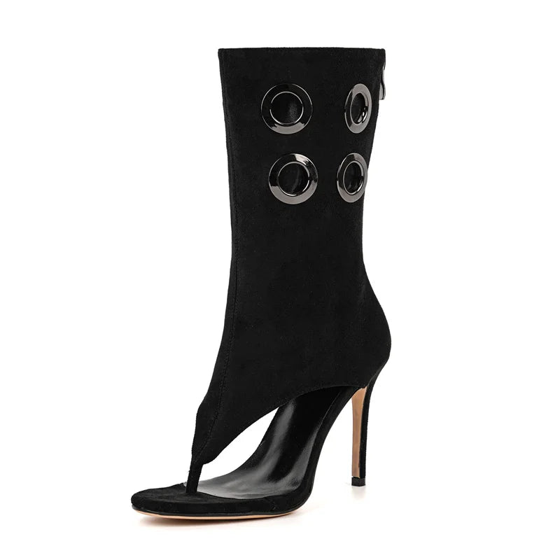 Peep Toe Cut-Out Mid-Calf Boots - Side Zipper Heels
