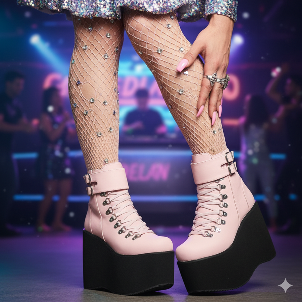 “SLAY QUEEN” Extreme Platform Drag Boots – 11cm Platform + 7cm Hidden Heel (18cm Total Lift) – Black &amp; Pink