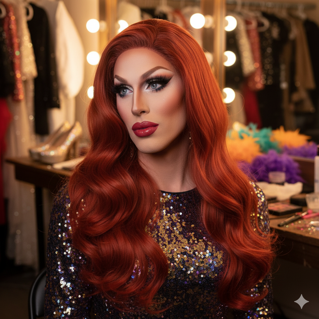 Copper Red Wavy Wig - Glamorous Long Cosplay Hair for Retro Queens