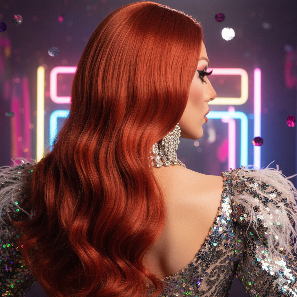 Copper Red Wavy Wig - Glamorous Long Cosplay Hair for Retro Queens