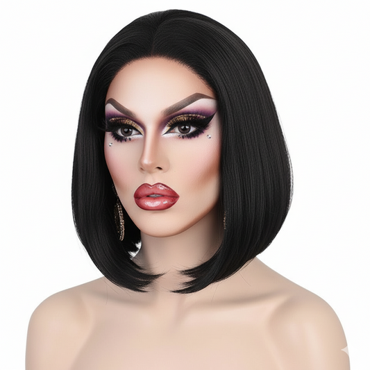 Queen Mia Fierce Straight Black Bob Wig (12 Inches)