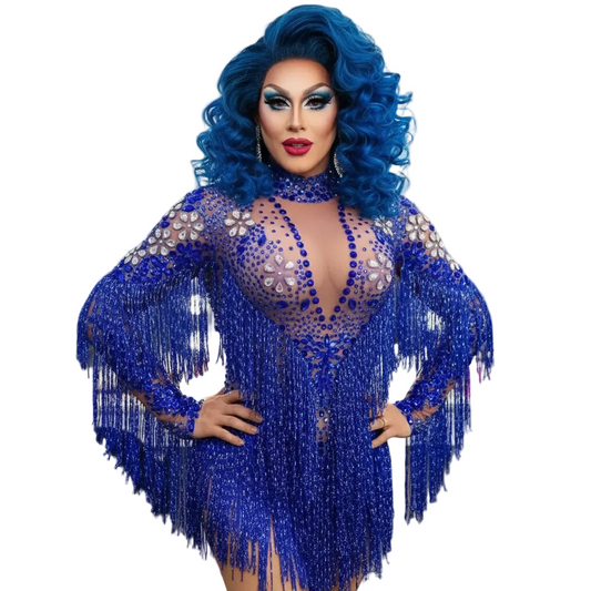 Crystal Fringe Drag Performance Dress – Sparkly Stage Costume