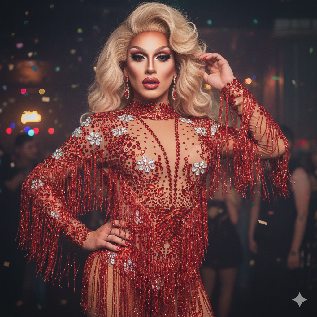 Crystal Fringe Drag Performance Dress – Sparkly Stage Costume