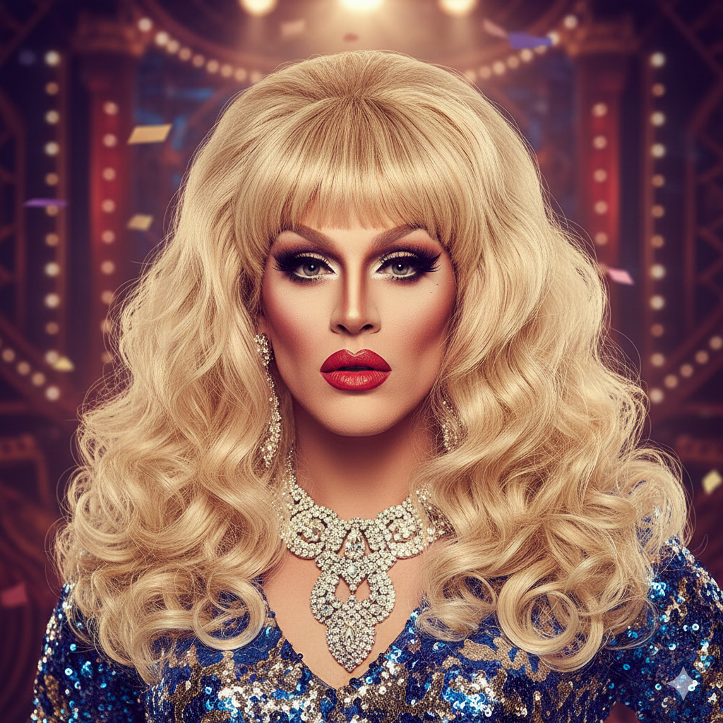 Glamour Goddess Long Blonde Wavy Wig with Bangs – 26" Synthetic Drag Essential