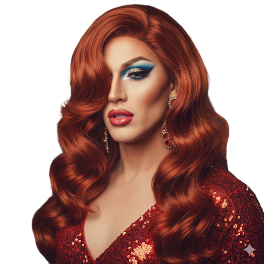 Copper Red Wavy Wig - Glamorous Long Cosplay Hair for Retro Queens