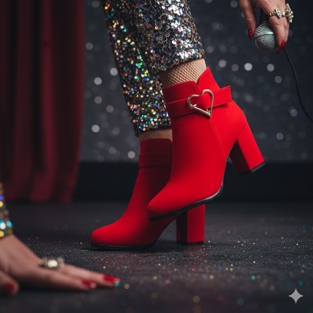 SLAY BOOTS: Heart-Buckle Velvet Ankle Heels – Drag Queen Must-Have ❤️