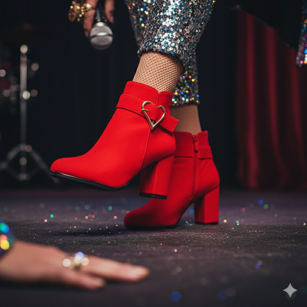 SLAY BOOTS: Heart-Buckle Velvet Ankle Heels – Drag Queen Must-Have ❤️