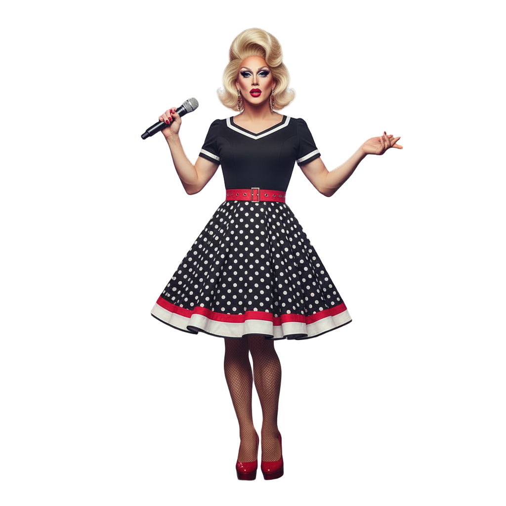 Percey Ferance Polka Dot Dress - Retro Vintage Flare for Drag Queens to Slay the Runway in Black or Red