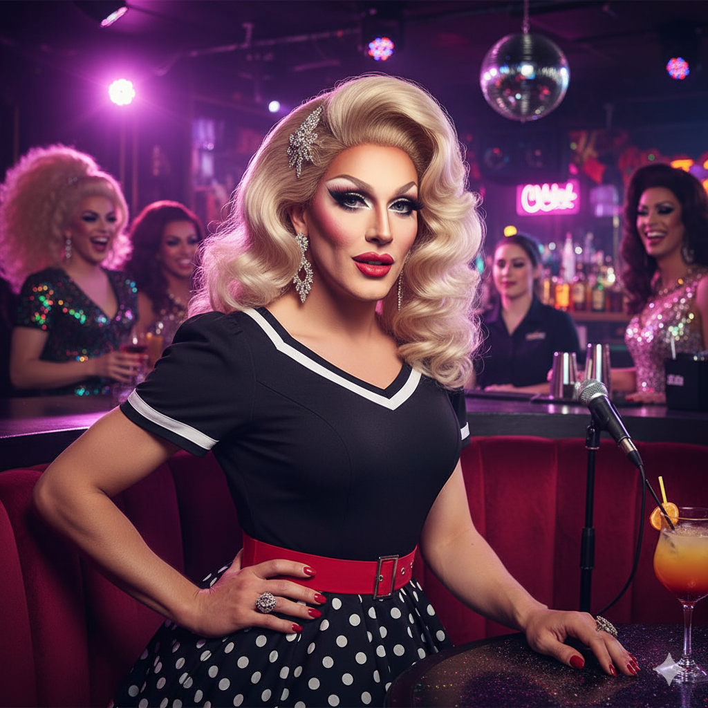 Percey Ferance Polka Dot Dress - Retro Vintage Flare for Drag Queens to Slay the Runway in Black or Red