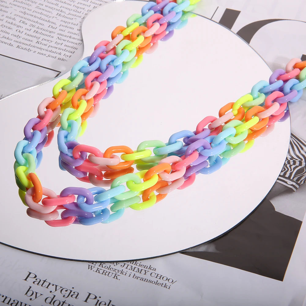 Rainbow Candy Chain Collar Necklace | Chunky Acrylic Link Chain | Pride, Drag & Festival Jewelry